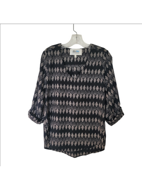 Alice Blue Black and Cream Patterned Women's Top